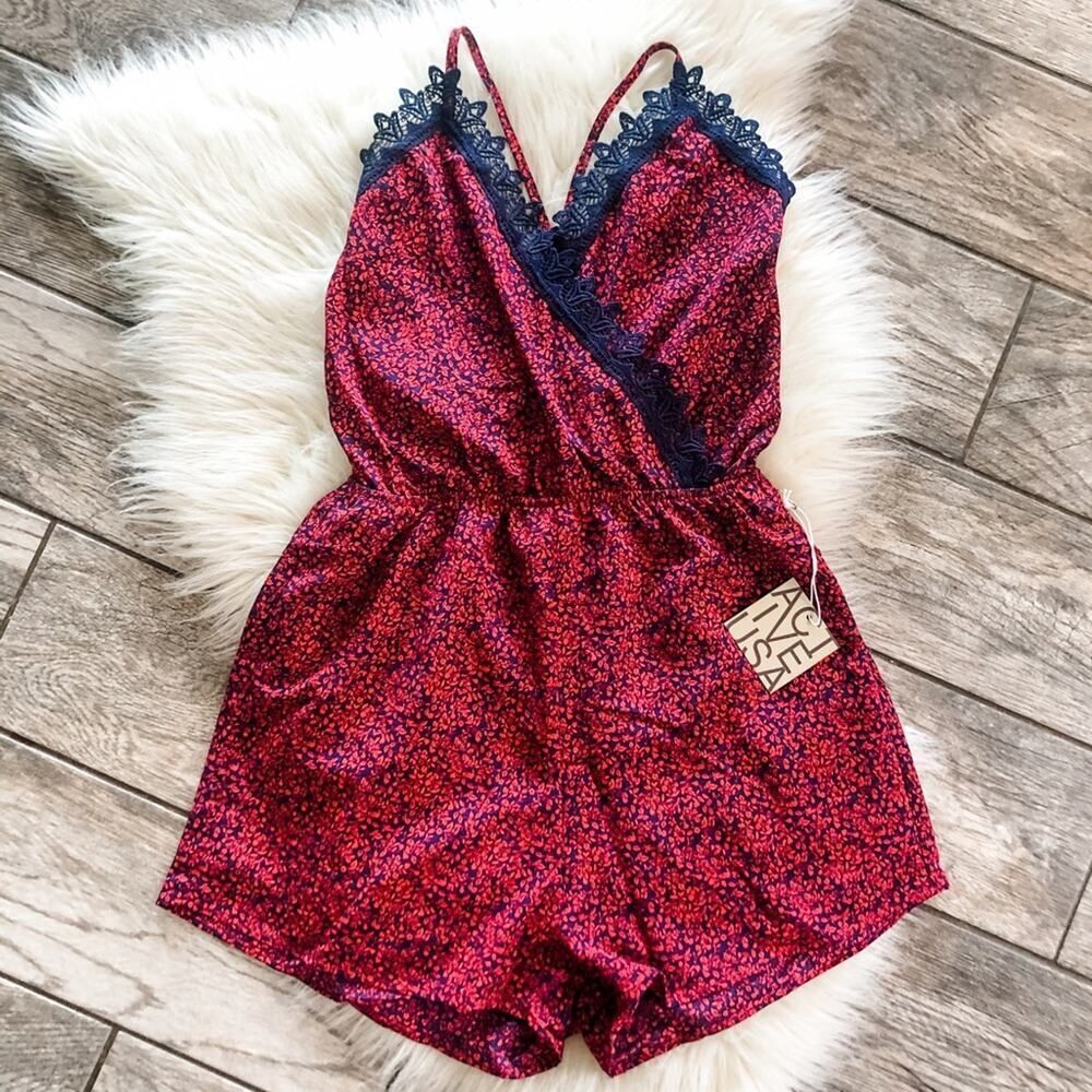 Active USA red blue backless romper